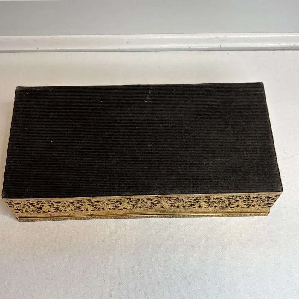 MCM Gold Tone Tissue Kleenex Box Filigree Holder Ornate Hollywood Regency
